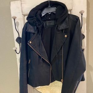 BLANKNYC Faux Leather Moto Jacket w/detach hood